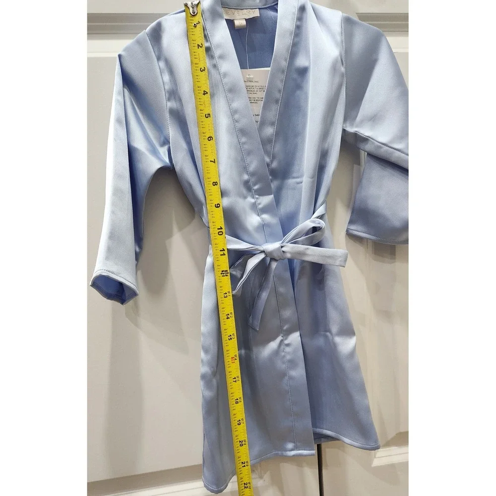 Revelry Kids Get Ready Satin Robe Size S (~3T) Light Blue Flower Girl Bridesmaid